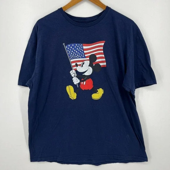 Disney T-Shirt Men's Size XL Navy Blue Mickey Mouse USA Flag Logo Cotton - Picture 1 of 9